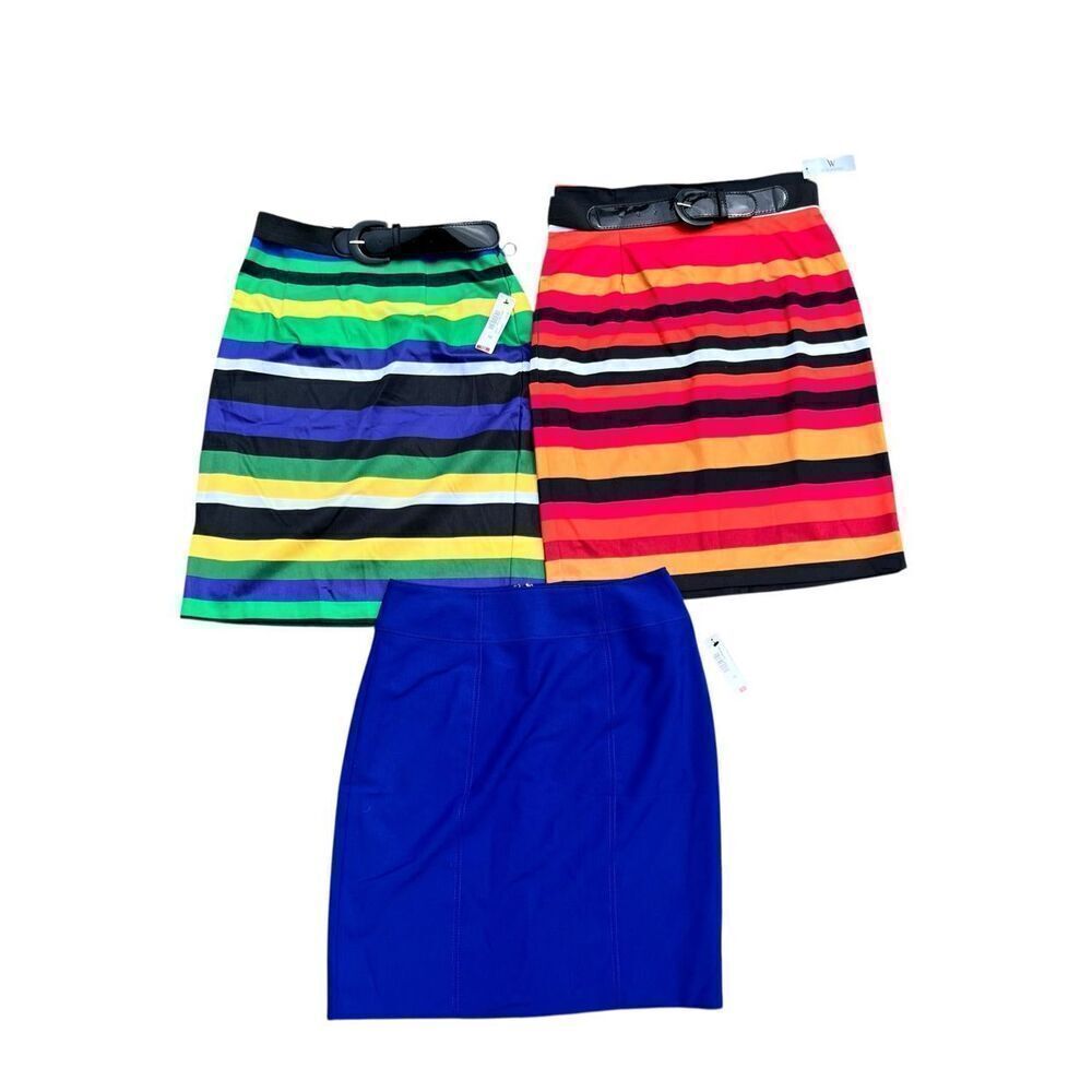 3 Worthington pencil straight striped pink blue green yellow skirts woman’s 10